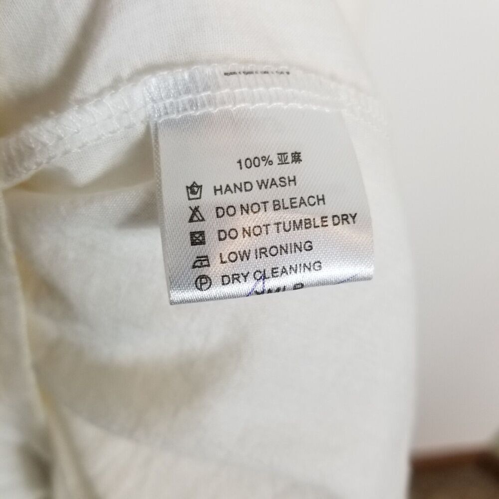 Minibee Women Linen Lagenlook Midi Dress Size‎ S/M White Relaxed Short Sleeve - Picture 9 of 9